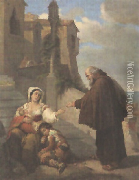Brotspende Eines Barmherzigen Monches Oil Painting - Girolamo Induno
