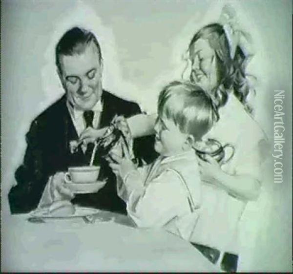 Advertisement. Family At Breakfast. Kellogg's Oil Painting - Cushman Parker