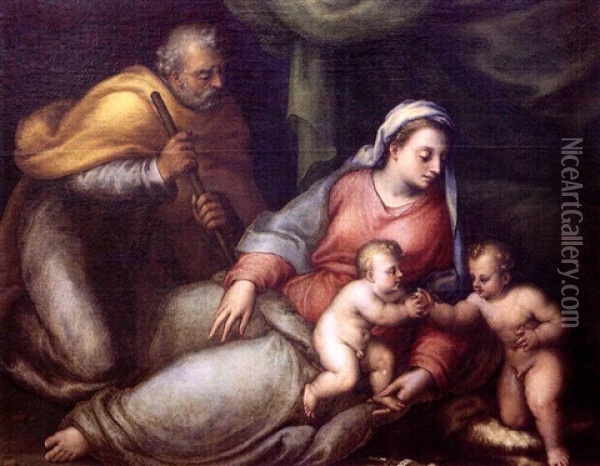 The Holy Family Oil Painting - Battista Angolo del Moro