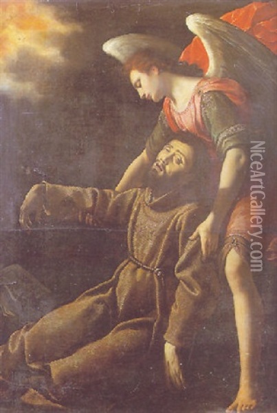 Saint Francois D'assise Soutenu Par Un Ange Recevant Les Stigmates Oil Painting - Lodovico (Il Cigoli) Cardi