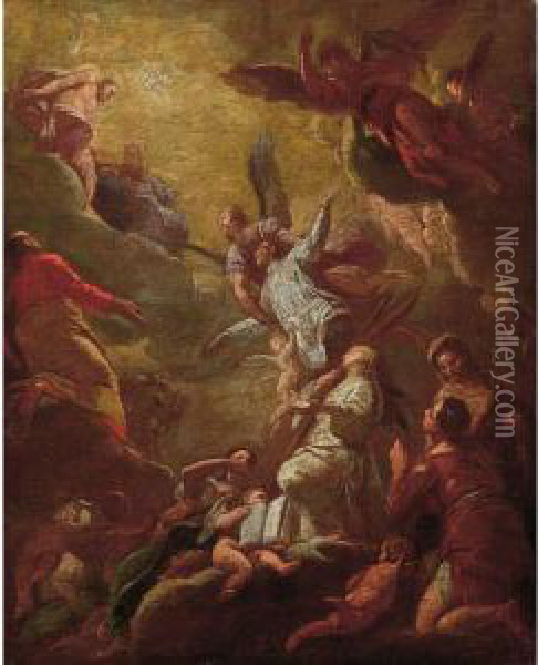 Gloria Di San Lorenzo Giustiniani Oil Painting - Giovanni Antonio Pellegrini