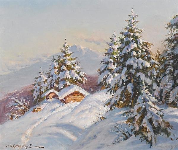 Winter Landscape Oil Painting - Constantin Alexandr. Westchiloff