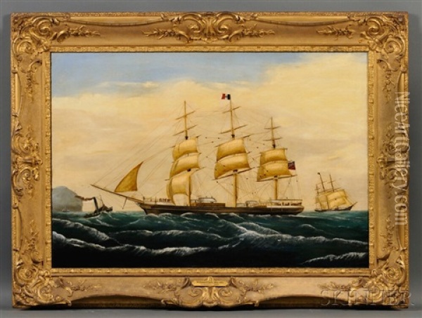 Portrait Of The French Ship Tamaru In Coastal Waters Oil Painting - William Clark