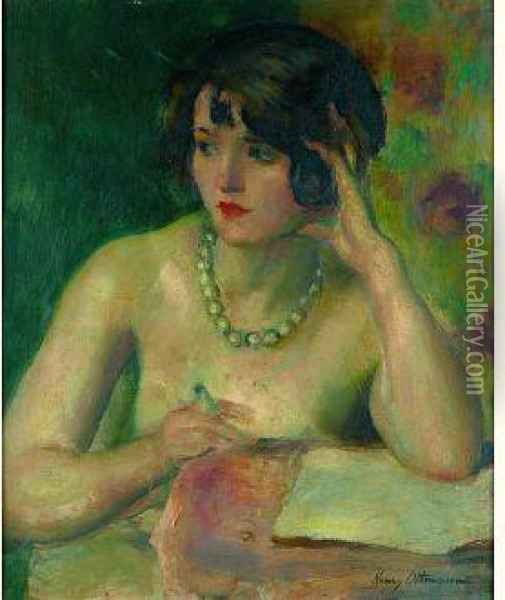 Jeune Femme Accoudee Oil Painting - Henri Ottmann