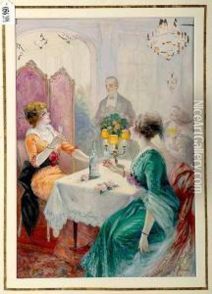 Le Dejeuner Des Dames A L'eau De Vittel Oil Painting - Giovanni Spellani