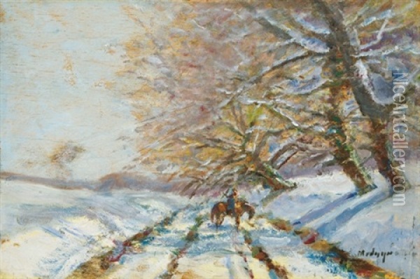 Winter Landscape With A Horseman Oil Painting - Laszlo Mednyanszky
