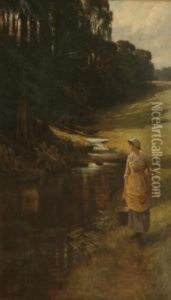 A Woodland Stroll Oil Painting - Samuel Reid