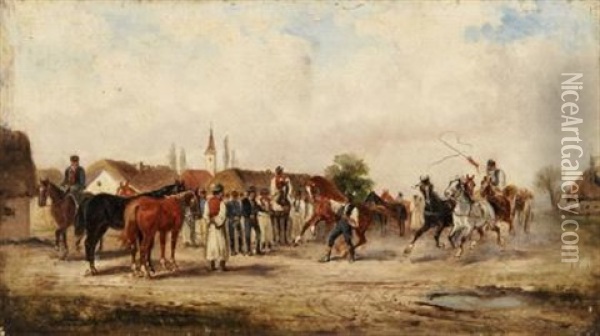 Ungarischer Pferdemarkt Oil Painting - Alexander von Wagner