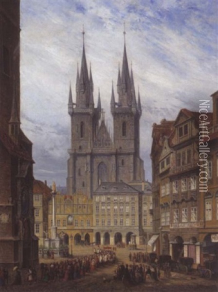 Der Altstatter Ring Und Die Teynkirche In Prag Oil Painting - H. Schwan