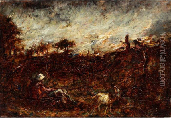 Landschaft Mit Hirtenidylle Oil Painting - Narcisse-Virgile D Az De La Pena