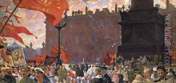 Festivities Marking the Opening of the Second Congress of the Comintern and Demonstration on Uritsky Palace Square in Petrograd Oil Painting - Boris Kustodiev