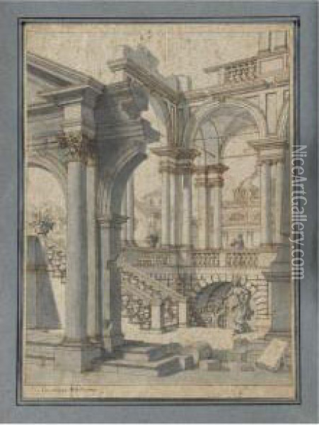Architettura Classica Con Figure Oil Painting - Giuseppe Galli Bibiena
