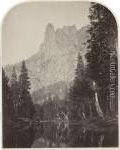 Sentinel (view Up The Valley), 3270 Ft. Yo Semite Oil Painting - Carleton E. Watkins