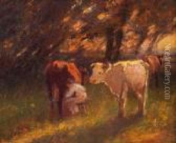 Milking Time Oil Painting - Harry Filder