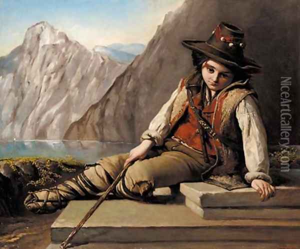The young goatherd Oil Painting - Lajos Thanhoffer