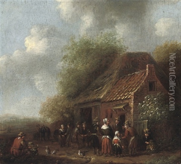 Peasants Outside An Inn Oil Painting - Carel van Falens