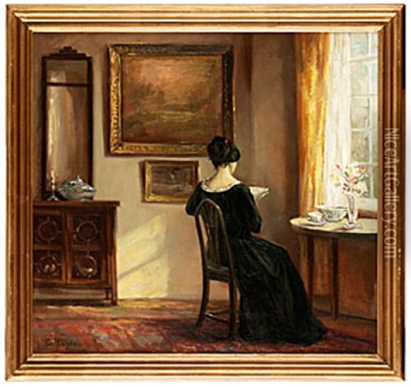 Lasande Kvinna Vid Fonster Oil Painting - Carl Vilhelm Holsoe