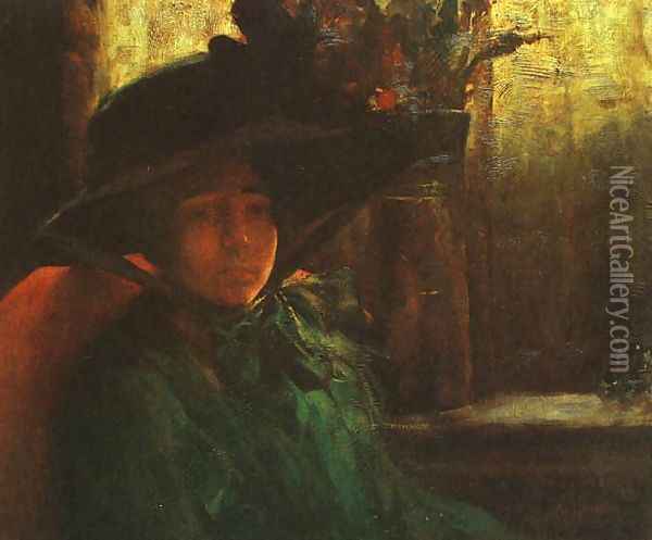 Lady in Green Oil Painting - Artur Timoteo da Costa