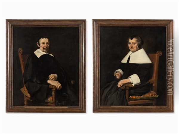 Portraits Of A Dutch Couple (2 Works) Oil Painting - Johannes Cornelisz Verspronck