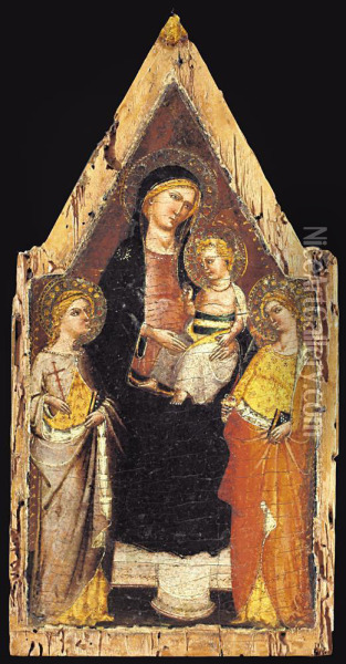 Madonna In Trono Con Bambino E Sante Oil Painting - Master Of San Jacopo A Mucciana