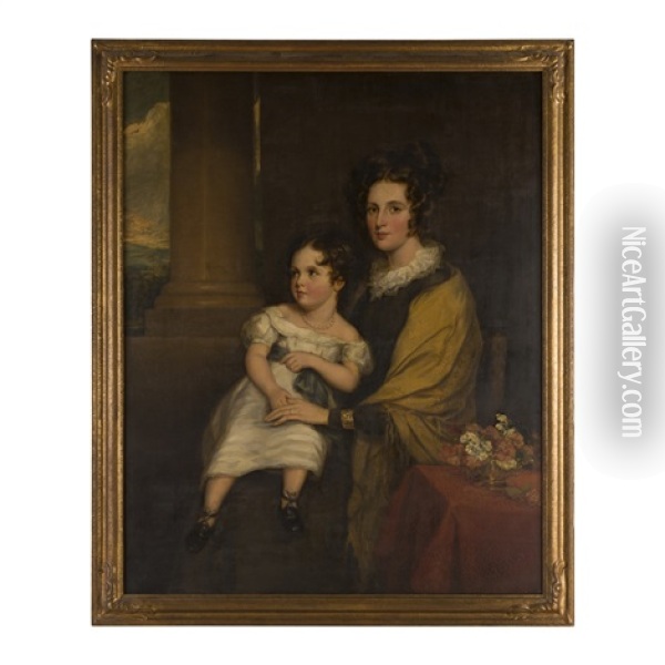 A Family Portrait Of Mrs George Kinnear And Her Daughter Janet Oil Painting - Sir Francis Grant
