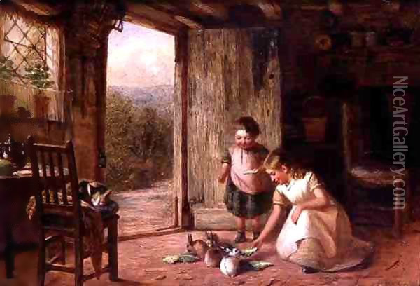 Children Feeding Rabbits Oil Painting - Joseph Moseley Barber