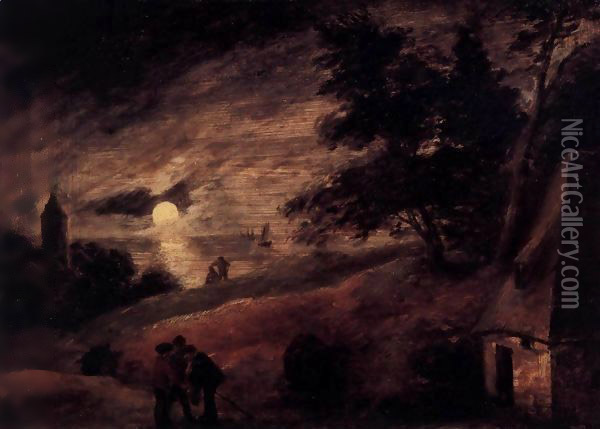 Dune Landscape by Moonlight Oil Painting - Adriaen Brouwer