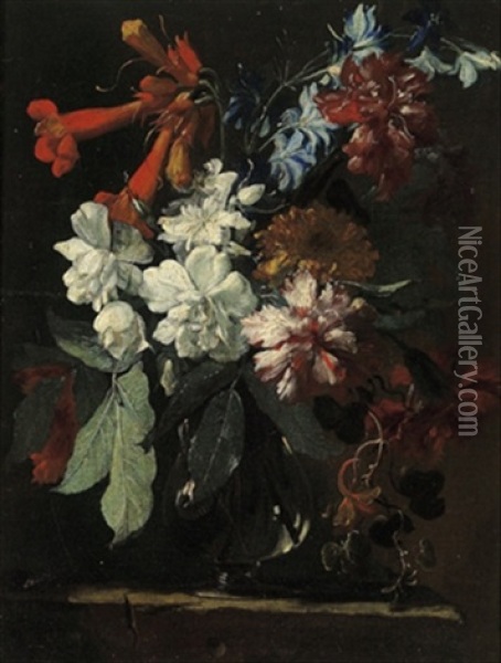 Blumenstraus In Einer Glasernen Vase Oil Painting - Abraham Brueghel