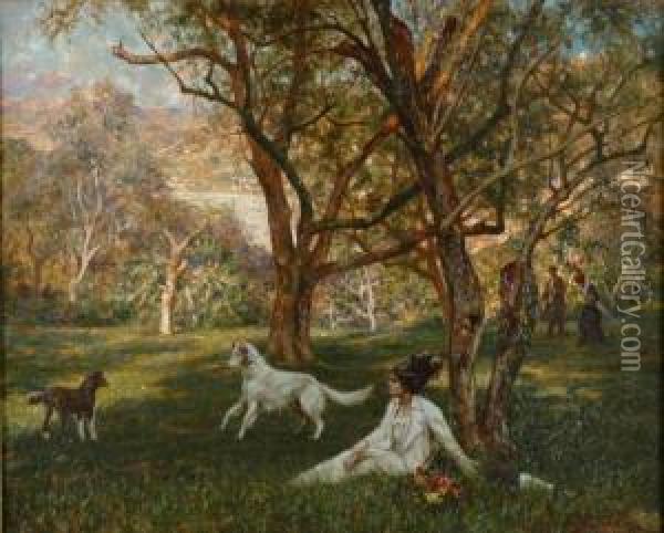 Afternoon In The Park Oil Painting - Angelo Garino