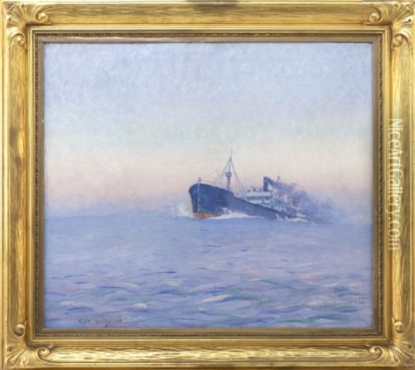 Freighter Under Colorful Skies Oil Painting - Clifford Warren Ashley