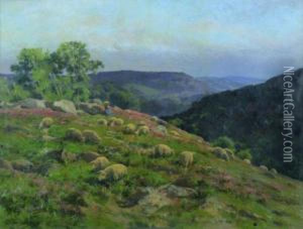 Moutons Et Leur Bergere Oil Painting - Clement Quinton