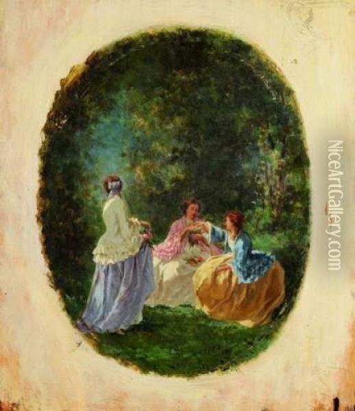 Elegante A La Robe Blanche Oil Painting - Edmond Hedouin