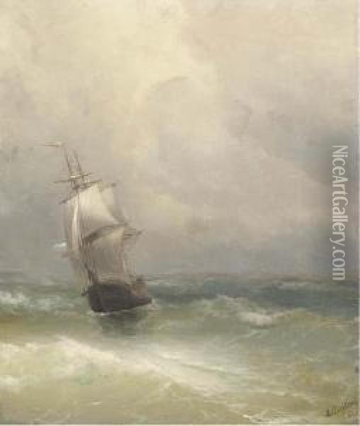 Ship In Rough Seas Oil Painting - Ivan Konstantinovich Aivazovsky