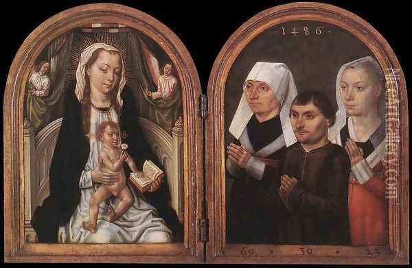 Diptych with the Virgin and Child and Three Donors Oil Painting - Master of the Legend of St. Ursula