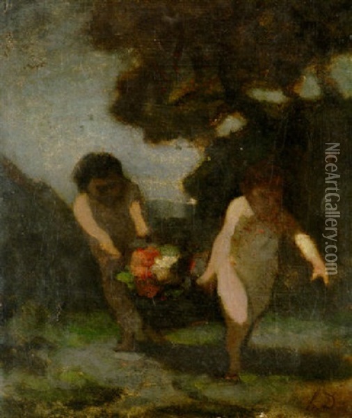 Deux Garcons Portant Une Corbeille Oil Painting - Honore Daumier