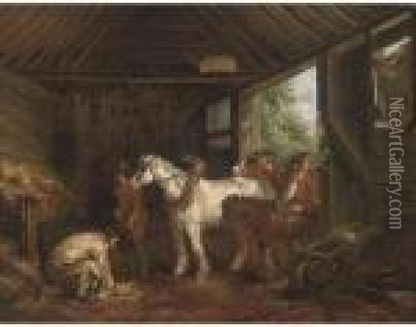 In The Stable Oil Painting - George Morland