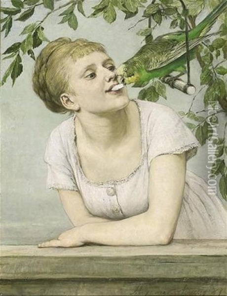 Jeune Femme Au Perroquet Oil Painting - Alexander Theodore Honore Struys