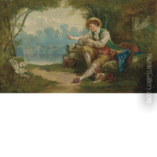 Pastorello Che Affida Ad Una Colomba La Sua Lettera Damore Oil Painting - Jean-Baptiste Huet I
