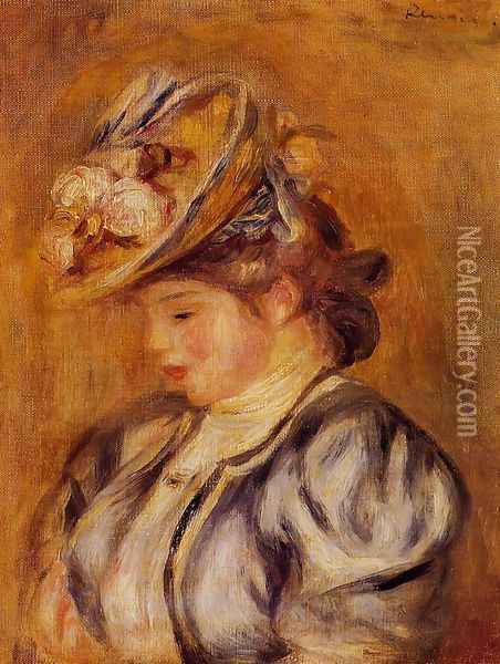 Girl In A Flowery Hat Oil Painting - Pierre Auguste Renoir