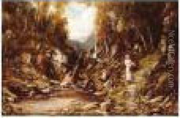 A Highland Glen, Signed, Oil On Canvas, 40.5 X 61 Cm.; 16 X 24 In Oil Painting - Robert John Hammond