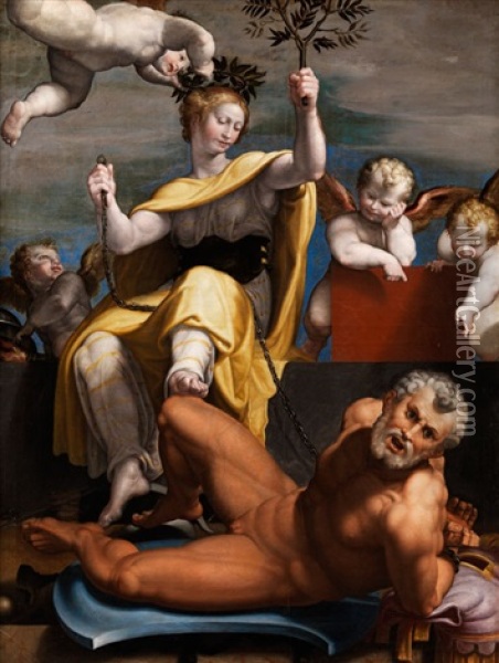 Allegorie Des Friedens, Der Den Krieg Besiegt Oil Painting - Domenico Pellegrino Tibaldi