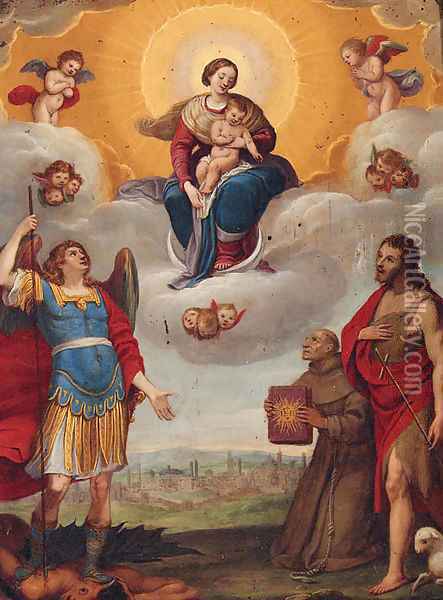 The Madonna and Child in glory with Saints Michael Oil Painting - Sienese School