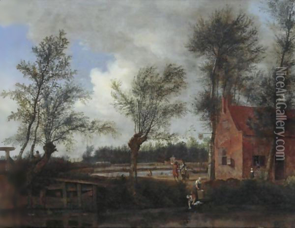The Inn Of The Zwarte Varcken ('Black Pig'), Maarsseveen Oil Painting - Jan Van Der Heyden