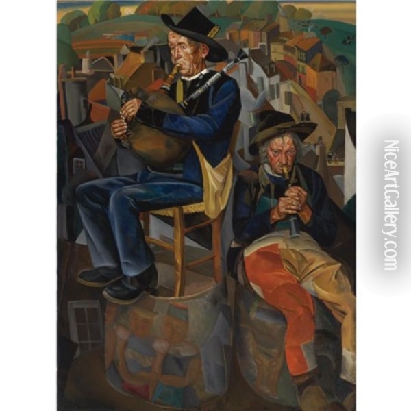Binious (pipe Players) Oil Painting - Boris Dmitrievich Grigoriev