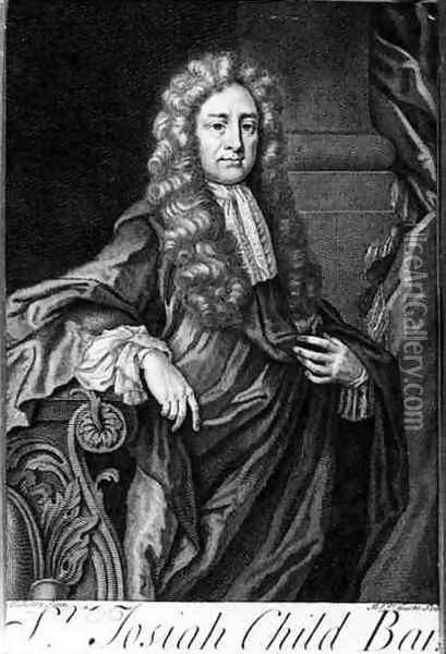 Portrait of Sir Joseph Child 1630-99, engraved by Michiel van der Gucht 1660-1725 Oil Painting - John Riley