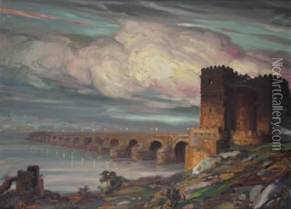 Puente Romano De Cordoba Oil Painting - Pedro Borrell Bertran