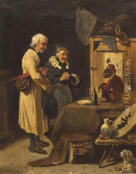 Watching The Monkey On The Table Oil Painting - Eberhard Stammel
