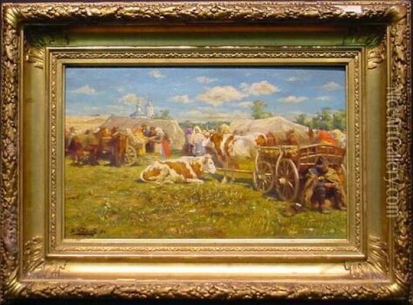 Market Day Oil Painting - Vladimir Egorovic Makovsky