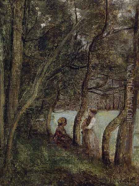 Les Alinges, Haute Savoie, Figures under the Trees Oil Painting - Jean-Baptiste-Camille Corot