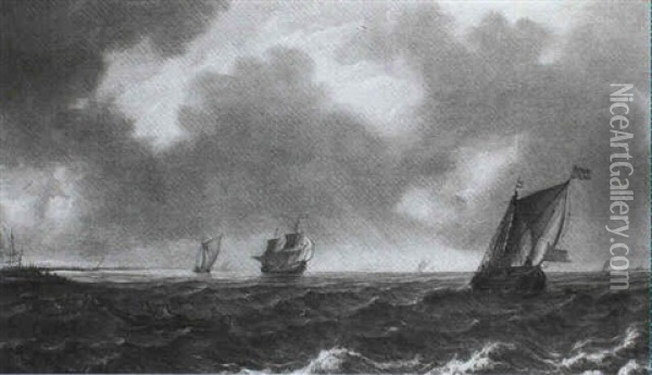 Frigates At Sea Oil Painting - William Garthwaite